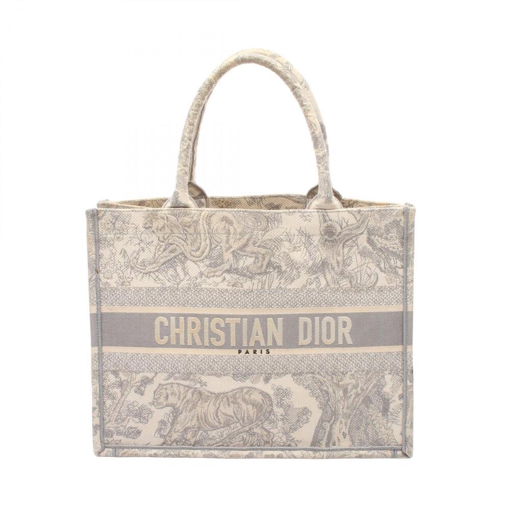 Christian Dior BOOK TOTE Bag Toile de Jouy Canvas Ivory White Gray